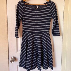 Free People Open Back Skater Dress Gray and Black Stripes
